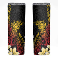 Personalized Papua New Guinea Skinny Tumbler Kundu Drum Carving Motifs LT7 Black - Polynesian Pride