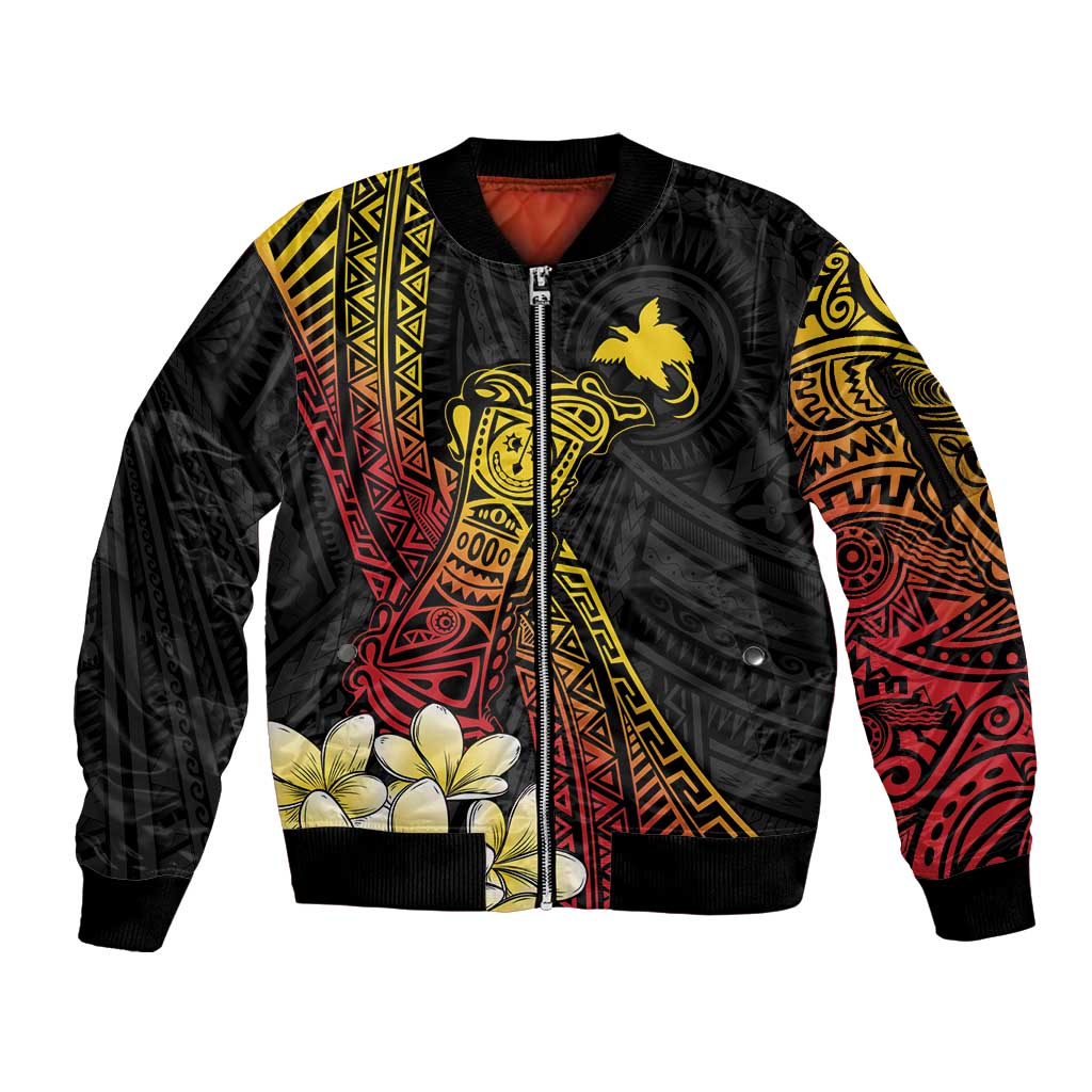 Personalized Papua New Guinea Sleeve Zip Bomber Jacket Kundu Drum Carving Motifs