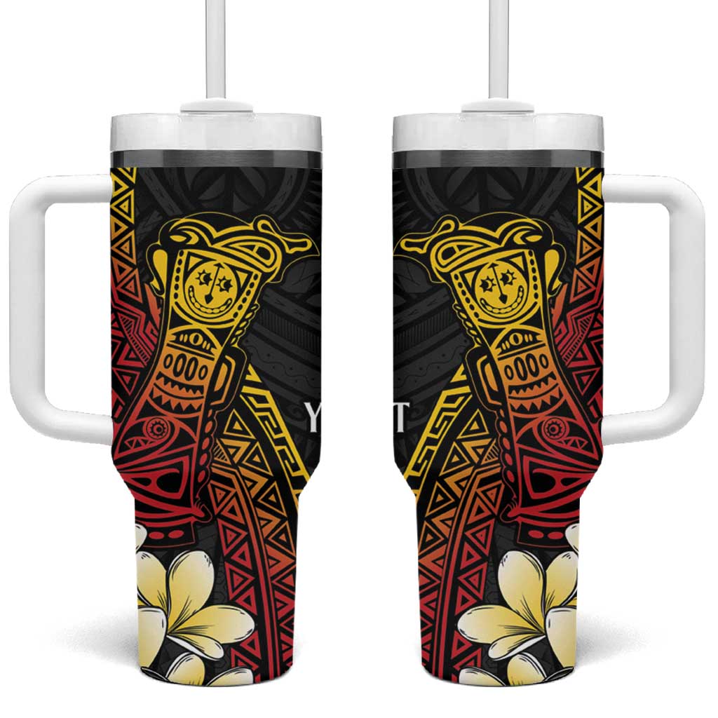 Personalized Papua New Guinea Tumbler With Handle Kundu Drum Carving Motifs LT7 One Size: 40 oz Black - Polynesian Pride