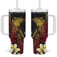 Personalized Papua New Guinea Tumbler With Handle Kundu Drum Carving Motifs LT7 One Size: 40 oz Black - Polynesian Pride