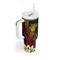 Personalized Papua New Guinea Tumbler With Handle Kundu Drum Carving Motifs LT7 - Polynesian Pride