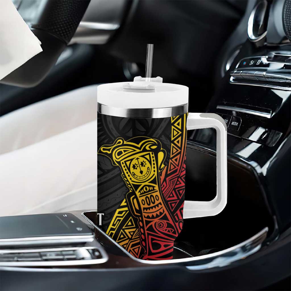 Personalized Papua New Guinea Tumbler With Handle Kundu Drum Carving Motifs LT7 - Polynesian Pride