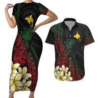 Personalized Papua New Guinea Couples Matching Short Sleeve Bodycon Dress and Hawaiian Shirt Kundu Drum Motifs - Sepik Colors