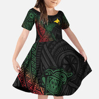 Personalized Papua New Guinea Family Matching Off Shoulder Maxi Dress and Hawaiian Shirt Kundu Drum Motifs - Sepik Colors
