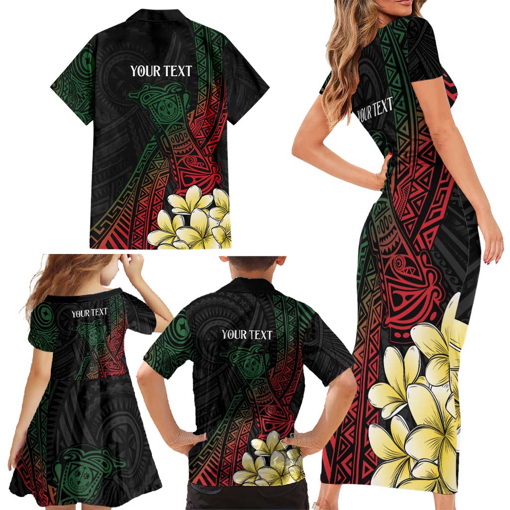 Personalized Papua New Guinea Family Matching Short Sleeve Bodycon Dress and Hawaiian Shirt Kundu Drum Motifs - Sepik Colors