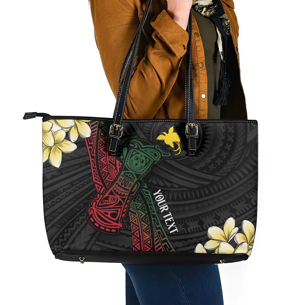 Personalized Papua New Guinea Leather Tote Bag Kundu Drum Motifs - Sepik Colors