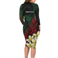 Personalized Papua New Guinea Long Sleeve Bodycon Dress Kundu Drum Motifs - Sepik Colors