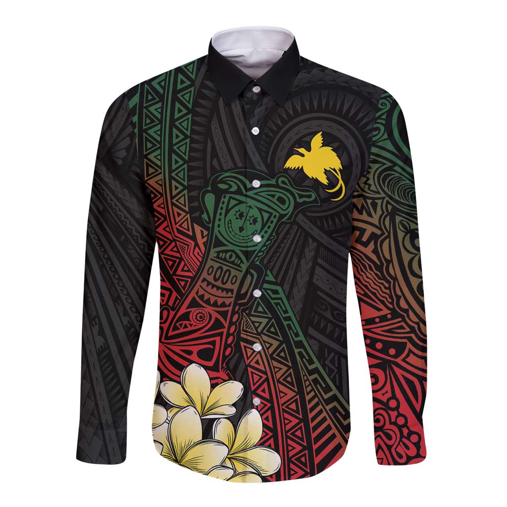 Personalized Papua New Guinea Long Sleeve Button Shirt Kundu Drum Motifs - Sepik Colors