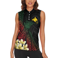 Personalized Papua New Guinea Women Sleeveless Polo Shirt Kundu Drum Motifs - Sepik Colors