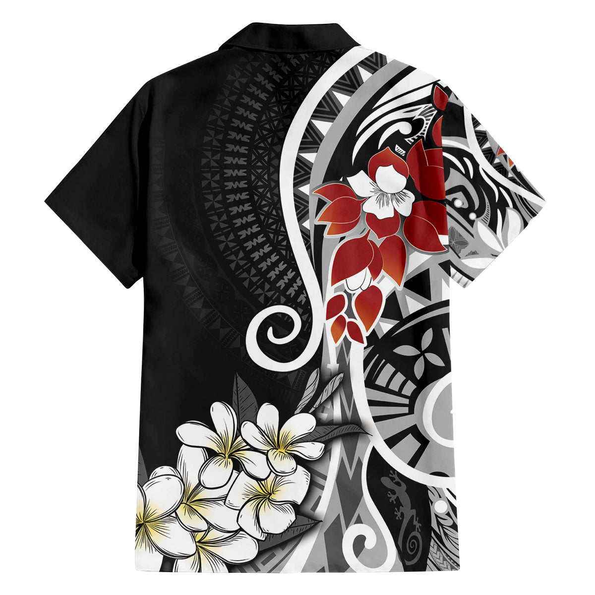 Bula Fiji Tagimaucia Mix Plumeria Masi Tapa Family Matching Long Sleeve Bodycon Dress and Hawaiian Shirt Black LT7 - Polynesian Pride