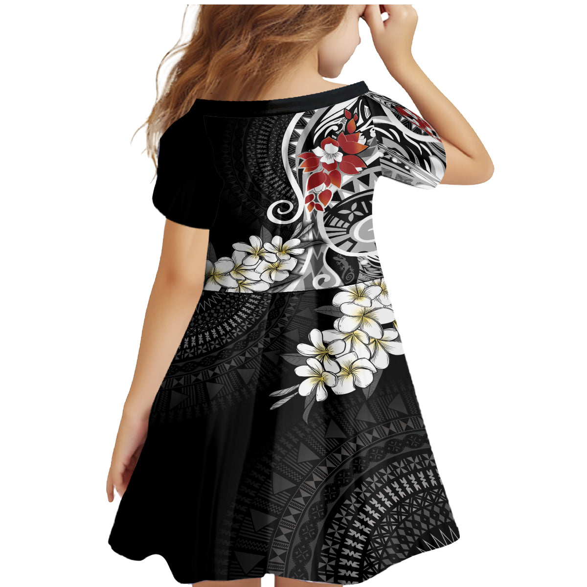 Bula Fiji Tagimaucia Mix Plumeria Masi Tapa Family Matching Mermaid Dress and Hawaiian Shirt Black LT7 - Polynesian Pride