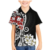 Bula Fiji Tagimaucia Mix Plumeria Masi Tapa Family Matching Mermaid Dress and Hawaiian Shirt Black LT7 Son's Shirt Black - Polynesian Pride