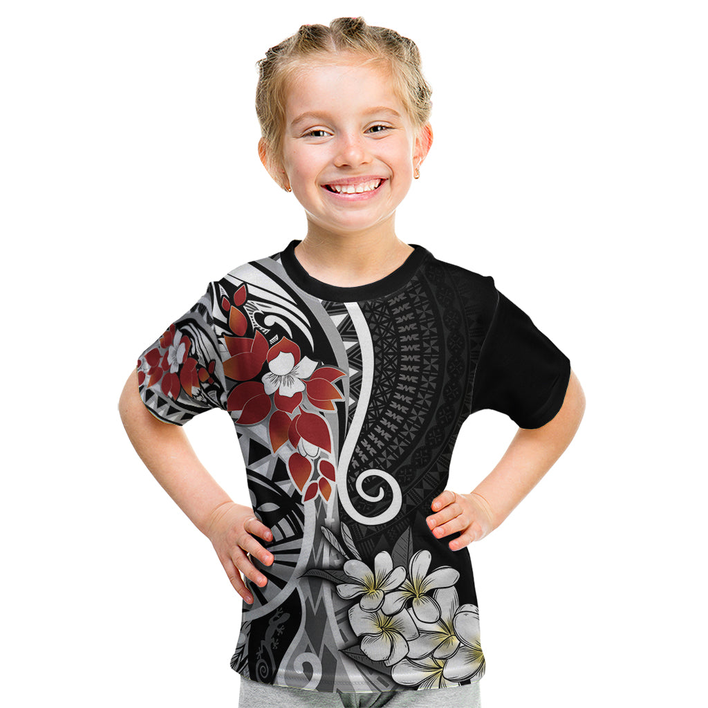 Bula Fiji Tagimaucia Mix Plumeria Masi Tapa Kid T Shirt Black LT7 Black - Polynesian Pride