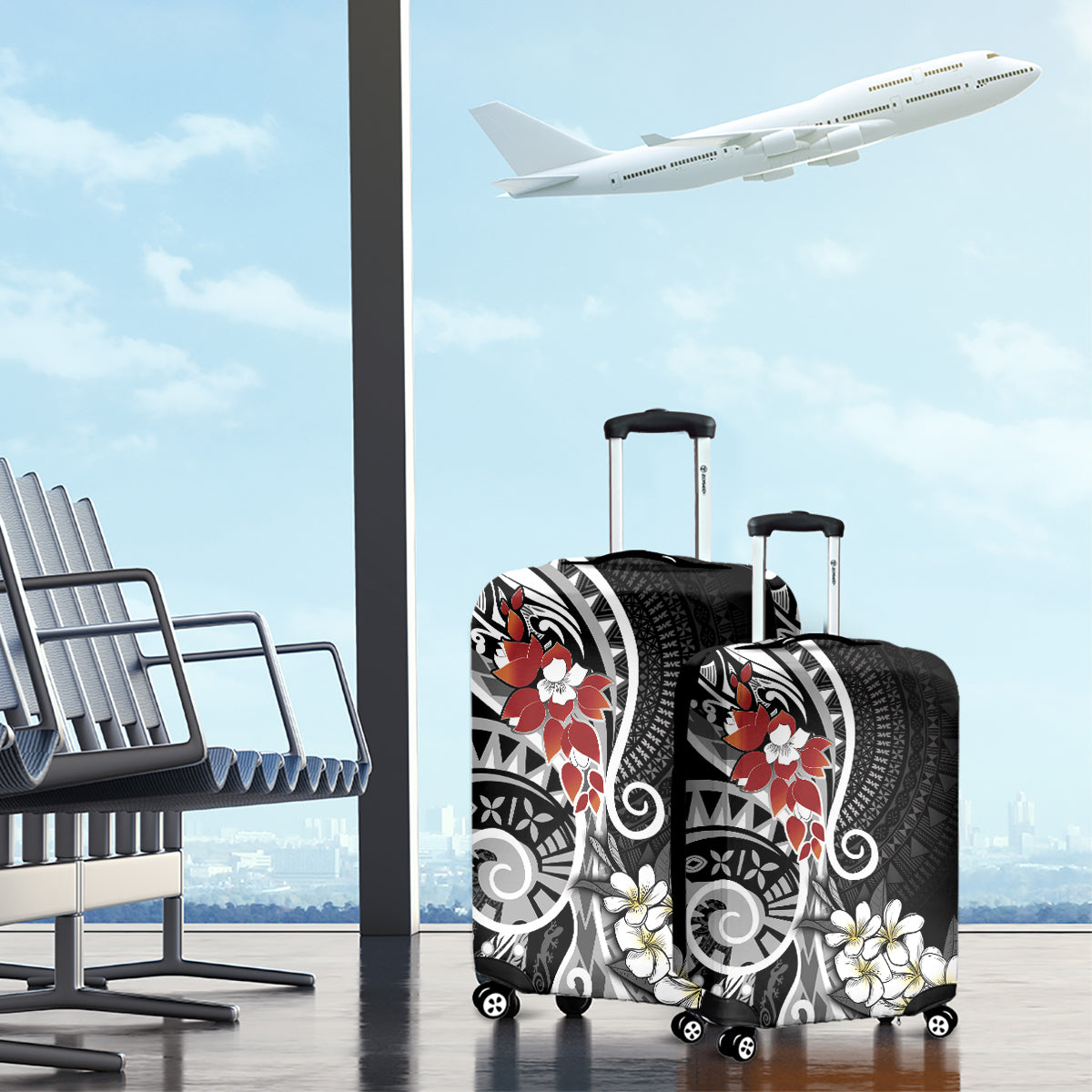 Bula Fiji Tagimaucia Mix Plumeria Masi Tapa Luggage Cover Black