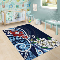 Bula Fiji Tagimaucia Mix Plumeria Masi Tapa Area Rug Blue