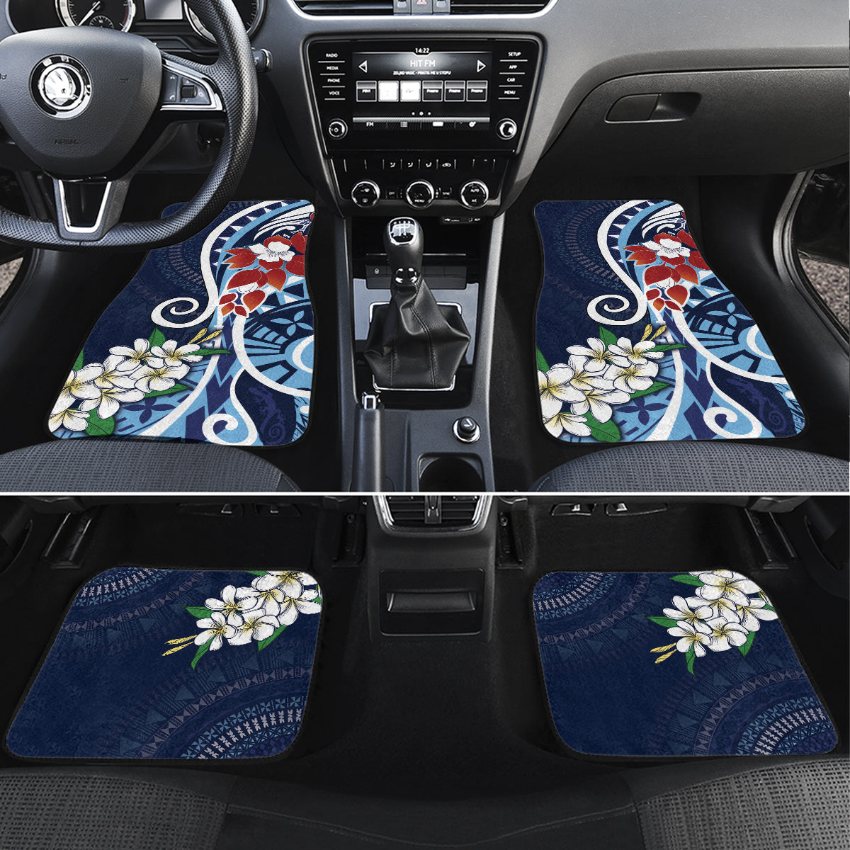 Bula Fiji Tagimaucia Mix Plumeria Masi Tapa Car Mats Blue