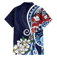 Bula Fiji Tagimaucia Mix Plumeria Masi Tapa Family Matching Off Shoulder Short Dress and Hawaiian Shirt Blue LT7 - Polynesian Pride