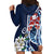 Bula Fiji Tagimaucia Mix Plumeria Masi Tapa Hoodie Dress Blue LT7 - Polynesian Pride