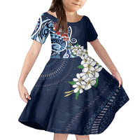 Bula Fiji Tagimaucia Mix Plumeria Masi Tapa Kid Short Sleeve Dress Blue LT7 KID Blue - Polynesian Pride