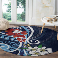 Bula Fiji Tagimaucia Mix Plumeria Masi Tapa Round Carpet Blue