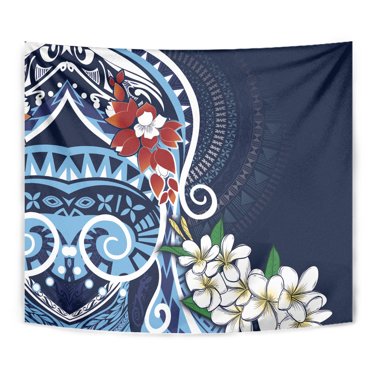 Bula Fiji Tagimaucia Mix Plumeria Masi Tapa Tapestry Blue