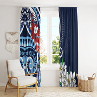 Bula Fiji Tagimaucia Mix Plumeria Masi Tapa Window Curtain Blue