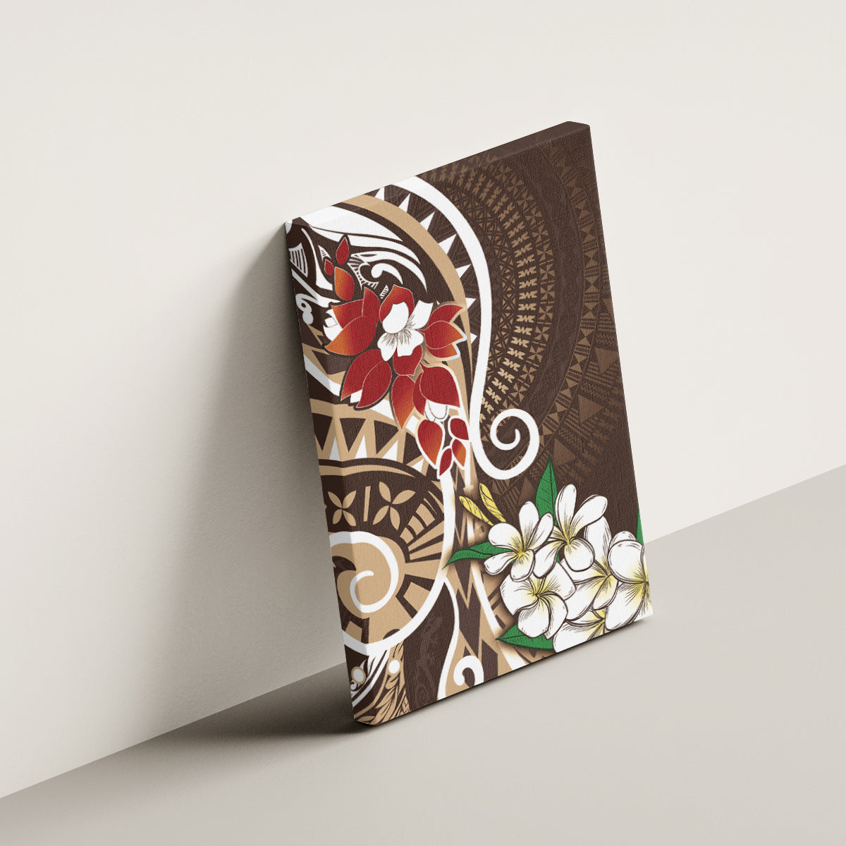 Bula Fiji Tagimaucia Mix Plumeria Masi Tapa Canvas Wall Art Brown