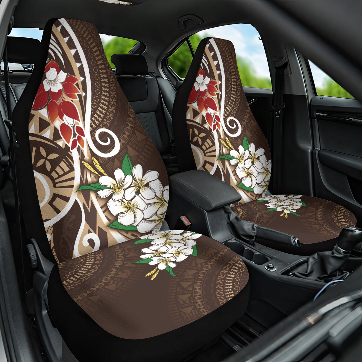 Bula Fiji Tagimaucia Mix Plumeria Masi Tapa Car Seat Cover Brown