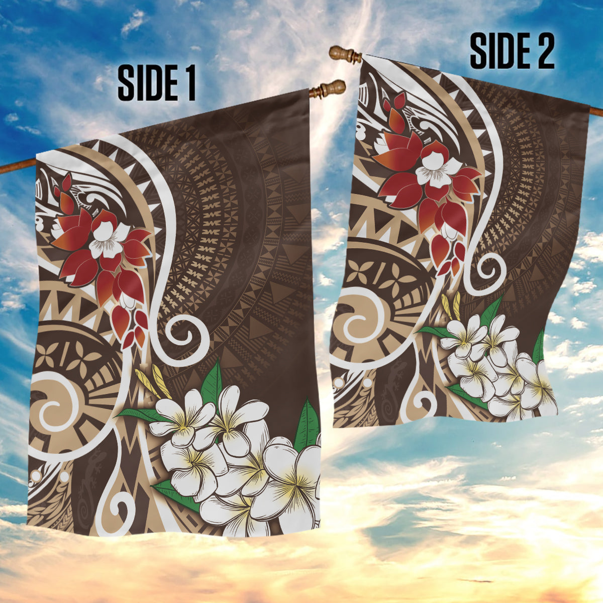 Bula Fiji Tagimaucia Mix Plumeria Masi Tapa Garden Flag Brown