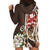 Bula Fiji Tagimaucia Mix Plumeria Masi Tapa Hoodie Dress Brown LT7 - Polynesian Pride