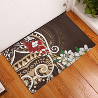 Bula Fiji Tagimaucia Mix Plumeria Masi Tapa Rubber Doormat Brown