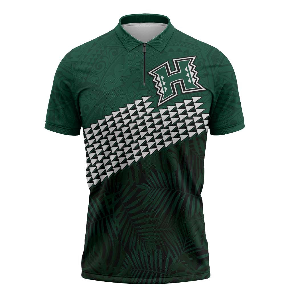 Hawaii Rainbow Warriors Alumni Custom Zipper Polo Shirt Kanaka Arrows Tropical Vibes LT7 Green - Polynesian Pride