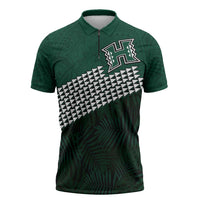 Hawaii Rainbow Warriors Alumni Custom Zipper Polo Shirt Kanaka Arrows Tropical Vibes LT7 Green - Polynesian Pride