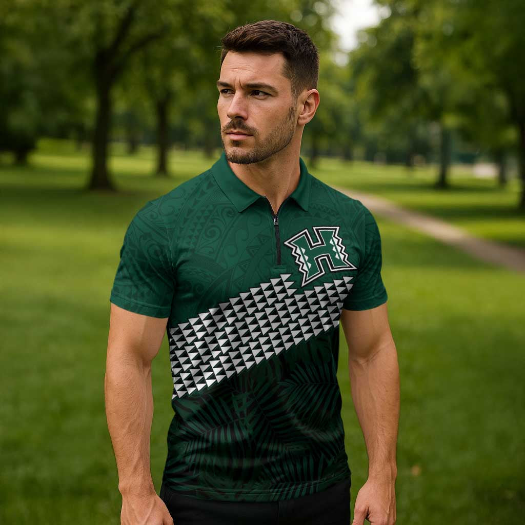Hawaii Rainbow Warriors Alumni Custom Zipper Polo Shirt Kanaka Arrows Tropical Vibes LT7 - Polynesian Pride