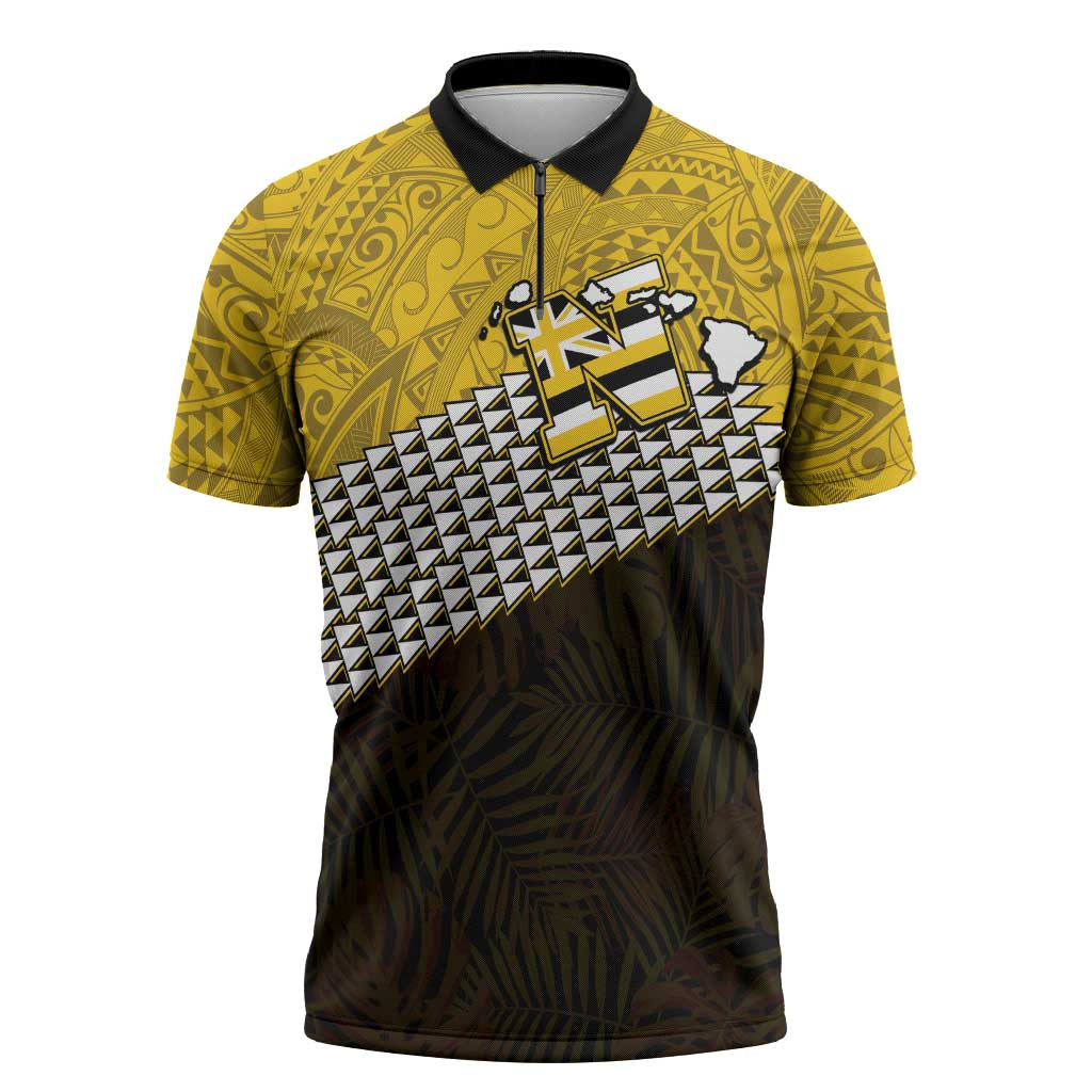 Hawaii Nanakuli High Alumni Custom Zipper Polo Shirt Kanaka Arrows Tropical Vibes LT7 Yellow Black - Polynesian Pride