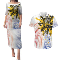 Philippines Independence Day Couples Matching Puletasi and Hawaiian Shirt Eagle Mix Filipino Flag Tribal Style