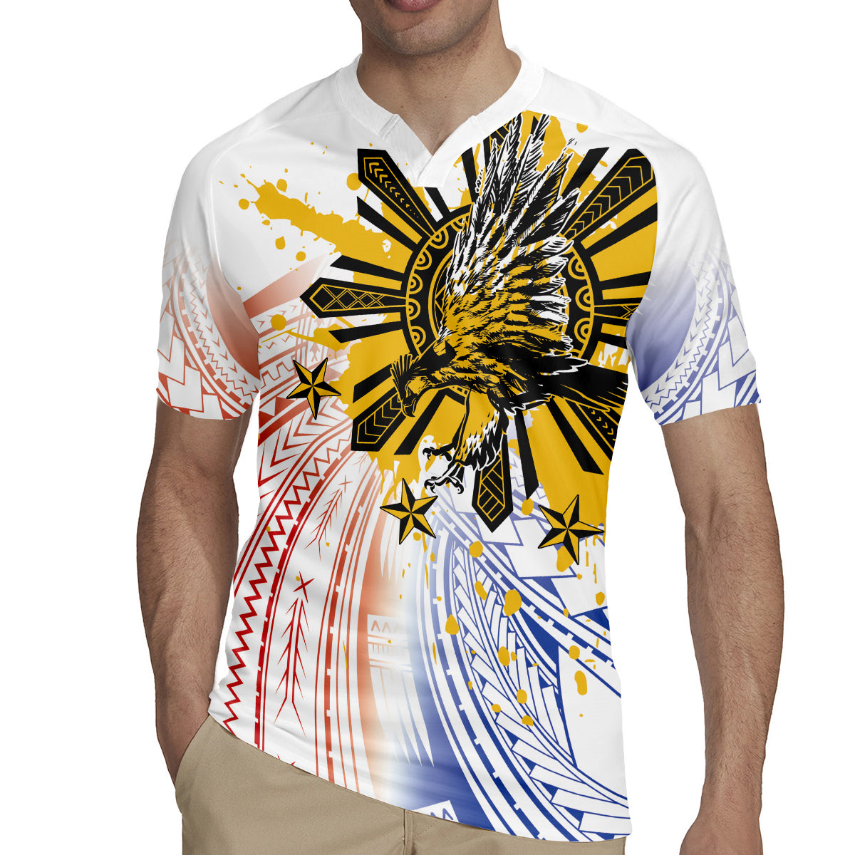 Philippines Independence Day Rugby Jersey Eagle Mix Filipino Flag Tribal Style