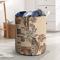 Talofa Samoa Mamanu Siapo Mix Malu Laundry Basket Classic Beige Frangipani and Turtles
