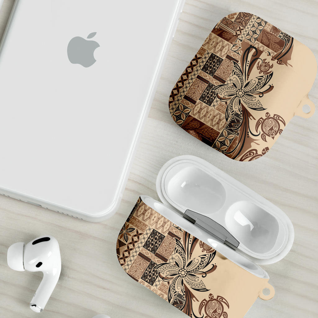 Talofa Samoa Mamanu Siapo Mix Malu AirPods Case Classic Beige Frangipani and Turtles