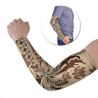 Talofa Samoa Mamanu Siapo Mix Malu Arm Sleeves Classic Beige Frangipani and Turtles