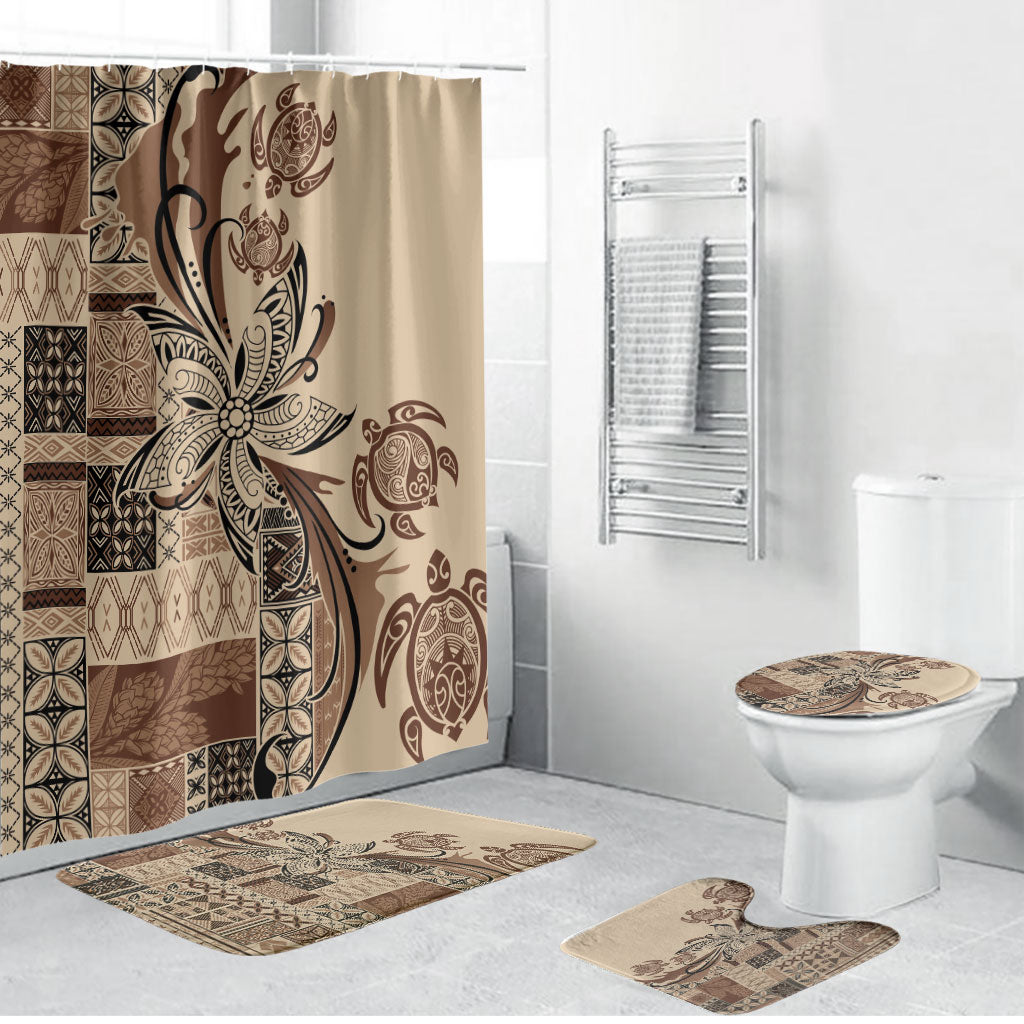Talofa Samoa Mamanu Siapo Mix Malu Bathroom Set Classic Beige Frangipani and Turtles