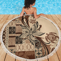 Talofa Samoa Mamanu Siapo Mix Malu Beach Blanket Classic Beige Frangipani and Turtles