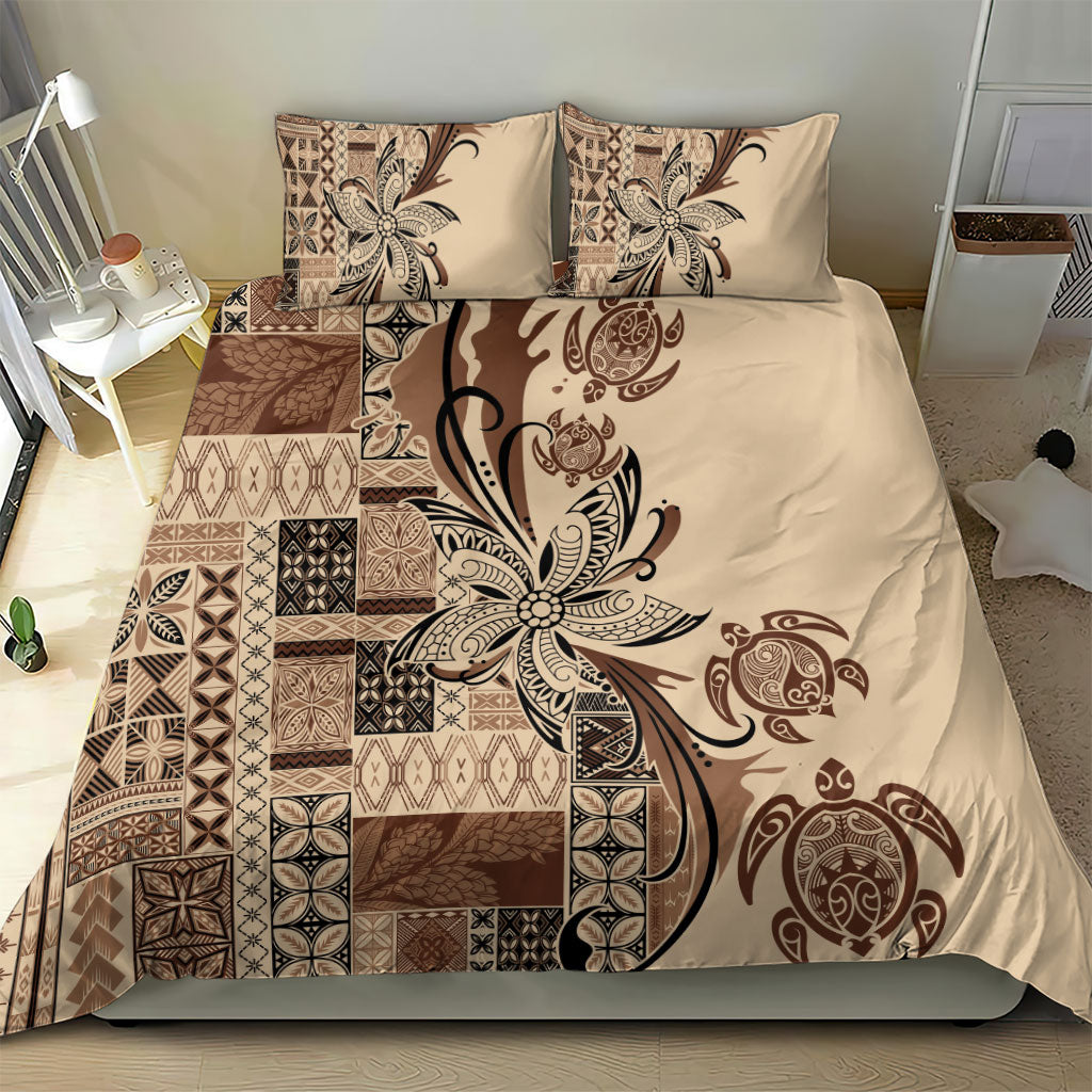 Talofa Samoa Mamanu Siapo Mix Malu Bedding Set Classic Beige Frangipani and Turtles