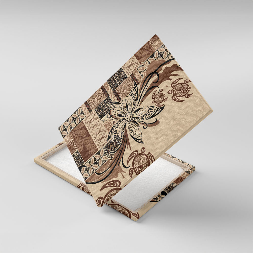 Talofa Samoa Mamanu Siapo Mix Malu Canvas Wall Art Classic Beige Frangipani and Turtles