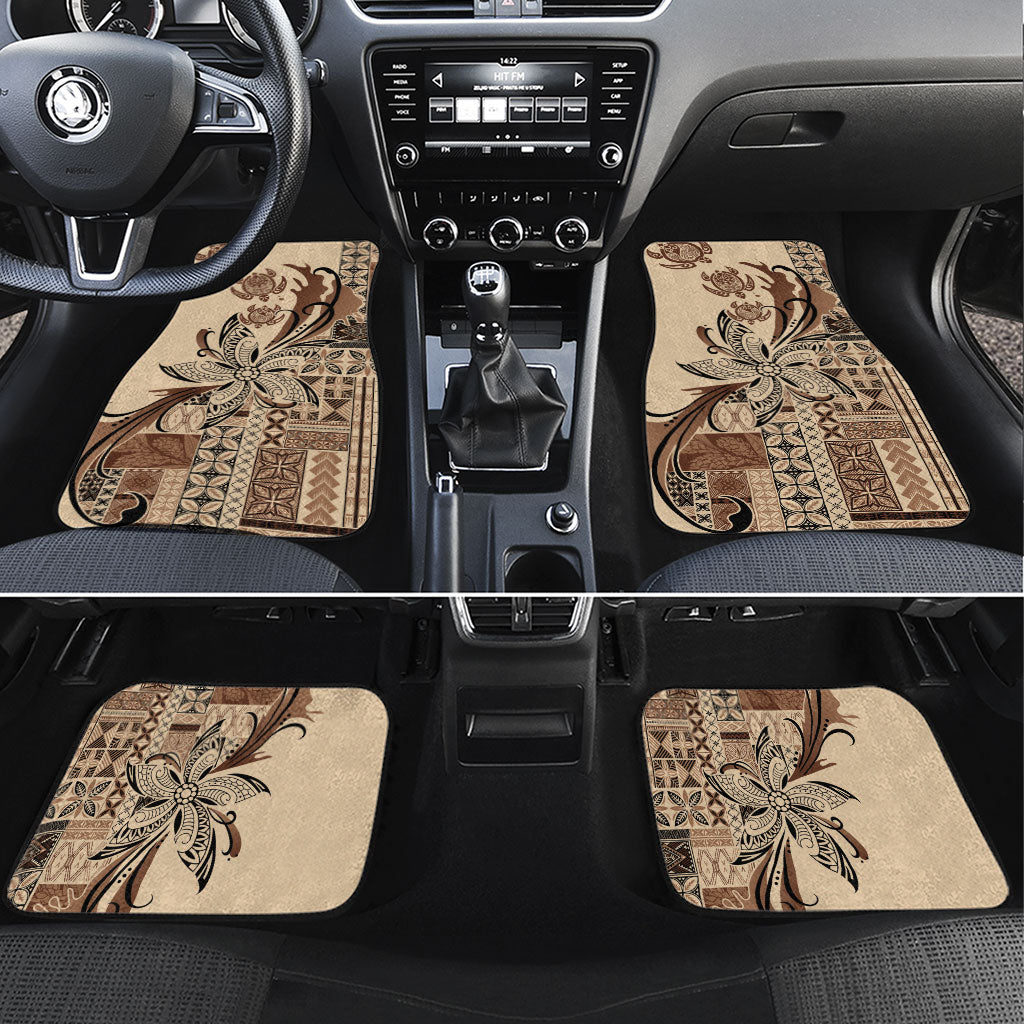Talofa Samoa Mamanu Siapo Mix Malu Car Mats Classic Beige Frangipani and Turtles