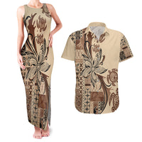 Talofa Samoa Mamanu Siapo Mix Malu Couples Matching Tank Maxi Dress and Hawaiian Shirt Classic Beige Frangipani and Turtles