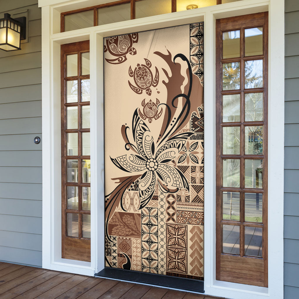 Talofa Samoa Mamanu Siapo Mix Malu Door Cover Classic Beige Frangipani and Turtles