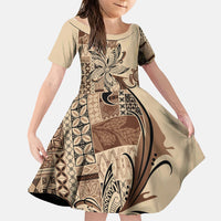 Talofa Samoa Mamanu Siapo Mix Malu Family Matching Off Shoulder Maxi Dress and Hawaiian Shirt Classic Beige Frangipani and Turtles