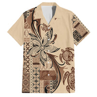 Talofa Samoa Mamanu Siapo Mix Malu Family Matching Off Shoulder Maxi Dress and Hawaiian Shirt Classic Beige Frangipani and Turtles