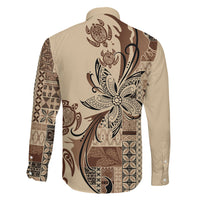 Talofa Samoa Mamanu Siapo Mix Malu Family Matching Off Shoulder Short Dress and Hawaiian Shirt Classic Beige Frangipani and Turtles